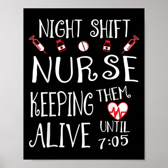 Póster Night Shift Nurse Funny Nursing Hostal Funny Rn Qu (Frente)