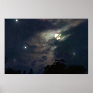 Póster Night Sky Moon Stars Photograhy Print