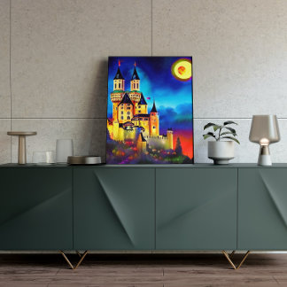 Póster Night Sky Over Castle Painting Poster