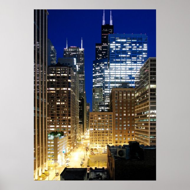 Póster Night view of cityscape of Chicago (Frente)