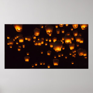 Póster Night View of Sky Lanterns