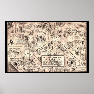 Póster Nightclub Map of Harlem - 1932 Poster