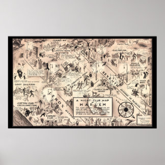Póster Nightclub Map of Harlem - 1932 Poster