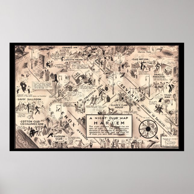 Póster Nightclub Map of Harlem - 1932 Poster (Frente)