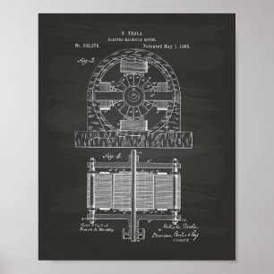Póster Nikola Tesla 1888 Patent Art - Chalkboard