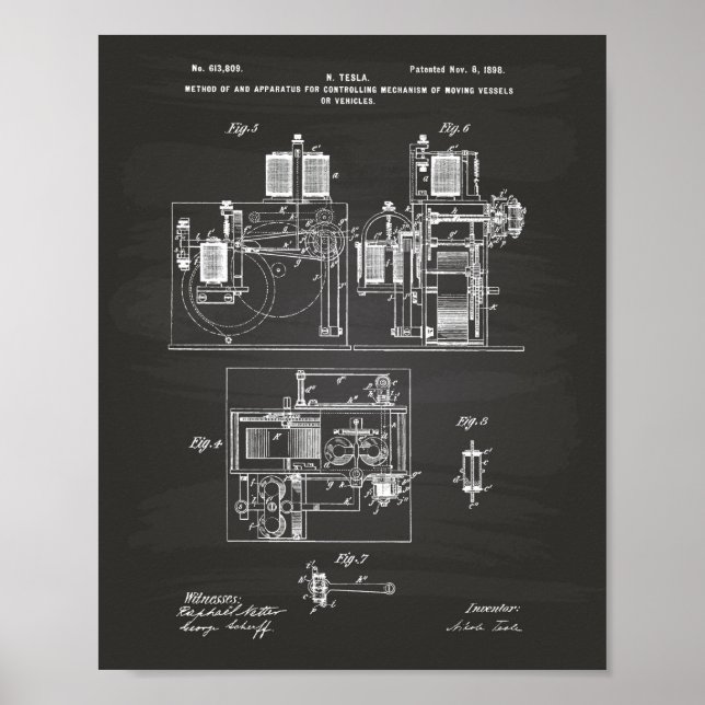 Póster Nikola Tesla 1898 Patent Art - Chalkboard (Frente)