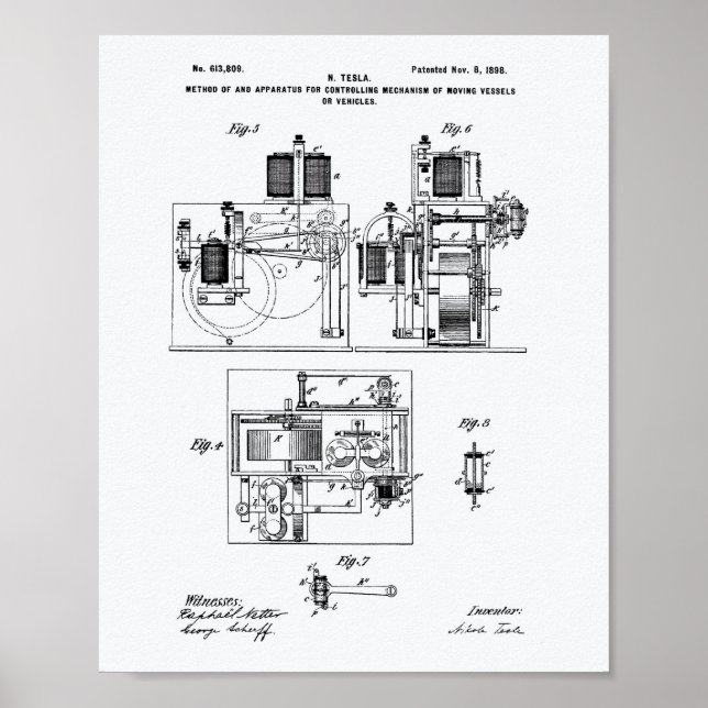 Póster Nikola Tesla 1898 Patent Art - Libro Blanco (Frente)
