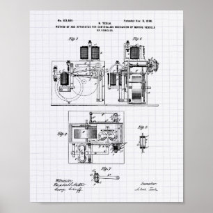 Póster Nikola Tesla 1898 Patent Art - Lined Peper