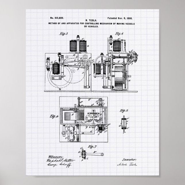 Póster Nikola Tesla 1898 Patent Art - Lined Peper (Frente)