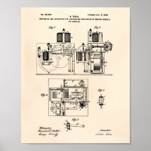Póster Nikola Tesla 1898 Patent Art - Old Peper