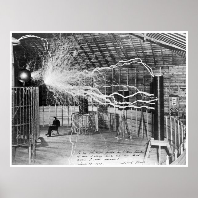 Póster Nikola Tesla, 1899. Alta resolución (Frente)