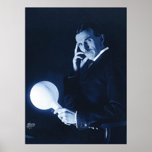 Póster Nikola Tesla demostrando energía inalámbrica C 190