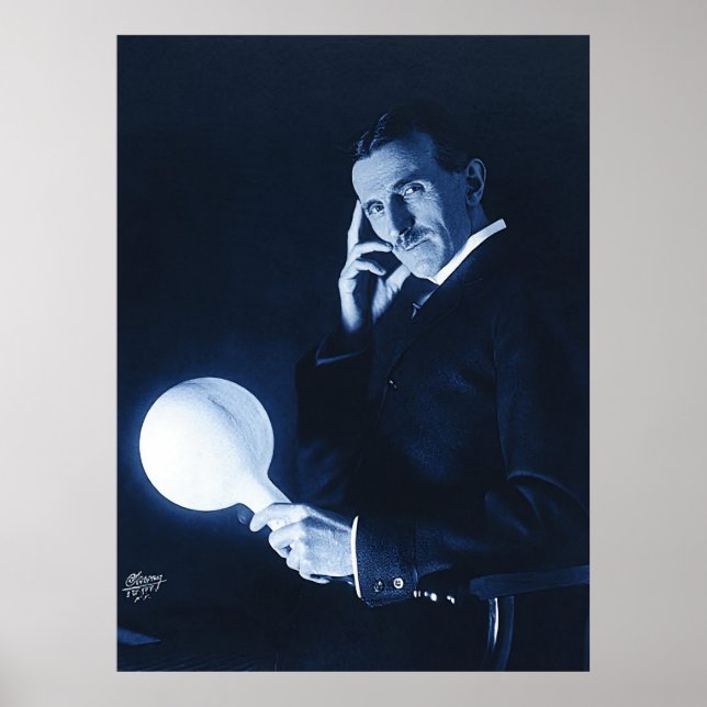 Póster Nikola Tesla muestra la energía inalámbrica C 1900 (Frente)