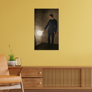 Póster Nikola Tesla sosteniendo una bombilla