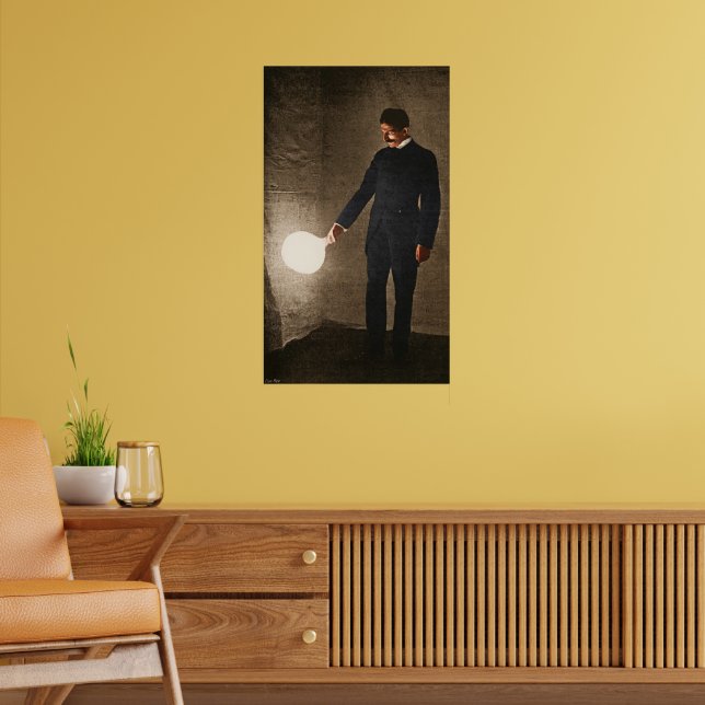 Póster Nikola Tesla sosteniendo una bombilla (Salón 2)