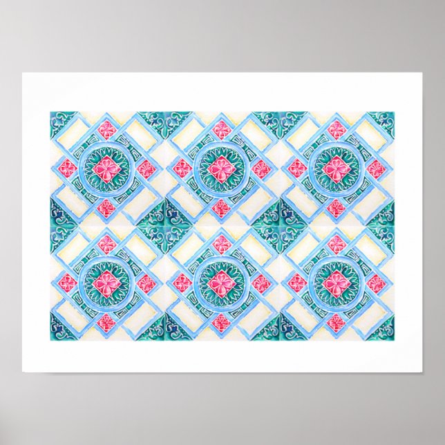 Póster Nilo geométrica Peranakan Verde azulado (Frente)