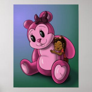 Póster Niña afroamericana y oso de peluche