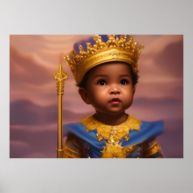 Póster Niña americana africana linda bebé azul (Frente)
