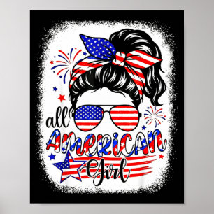 Póster Niña americana bandera de EE. UU. 4 de julio mujer
