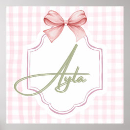 Póster Niña Ayla Nursery Bow&Gingham personalizada
