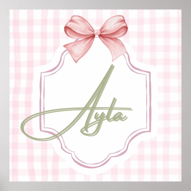 Póster Niña Ayla Nursery Bow&Gingham personalizada (Frente)