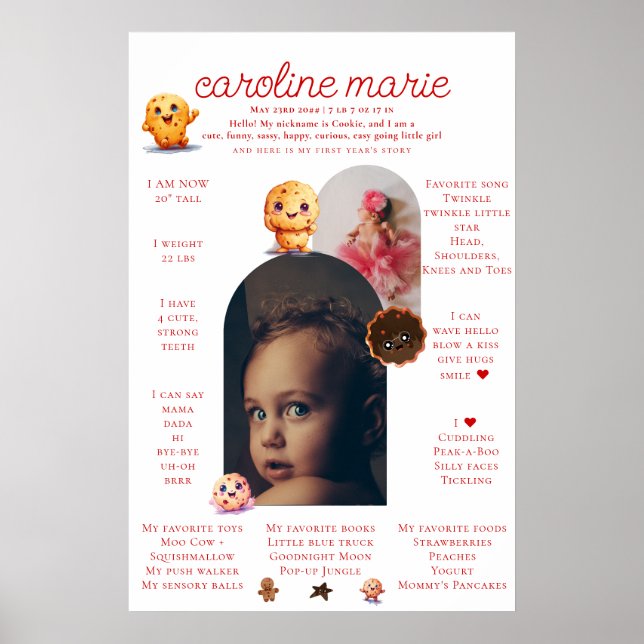 Póster Niña bebé cumple un primer año de vida (Frente)