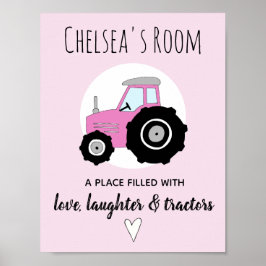 Póster Niña bebé Doodle Pink Farm Tractor Nombre Nursera