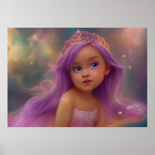 Póster Niña bebé linda alas de mariposa morado rosa
