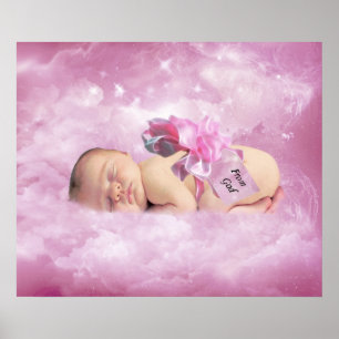 Póster Niña bebé nubes rosas fantasía poster dormitorio
