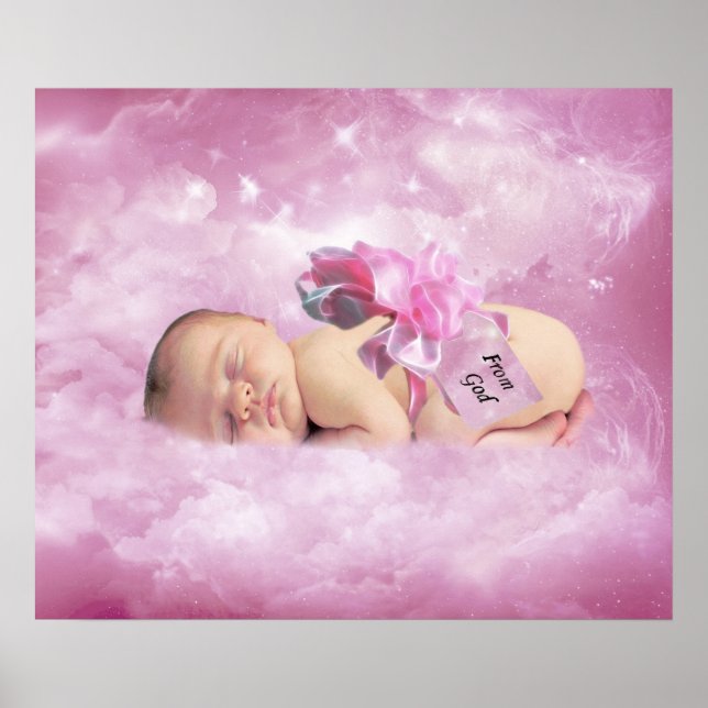 Póster Niña bebé nubes rosas fantasía poster dormitorio (Frente)