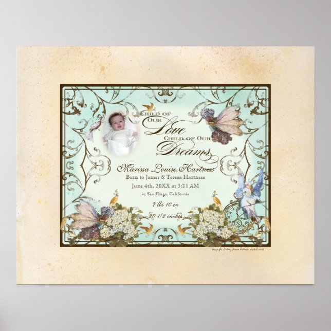 Póster Niña bebé personalizada - Princesa de fantasía enc (Frente)