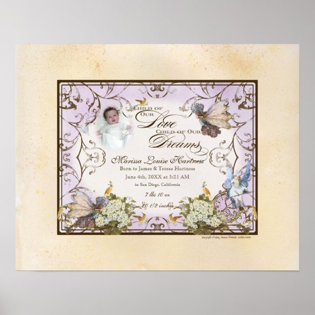 Póster Niña bebé personalizada - Princesa de fantasía enc (Frente)