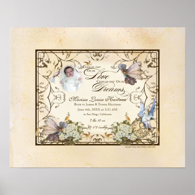 Póster Niña bebé personalizada - Princesa de fantasía enc (Frente)