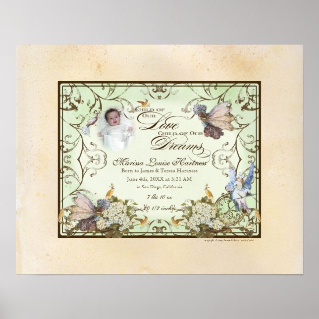 Póster Niña bebé personalizada - Princesa de fantasía enc (Frente)