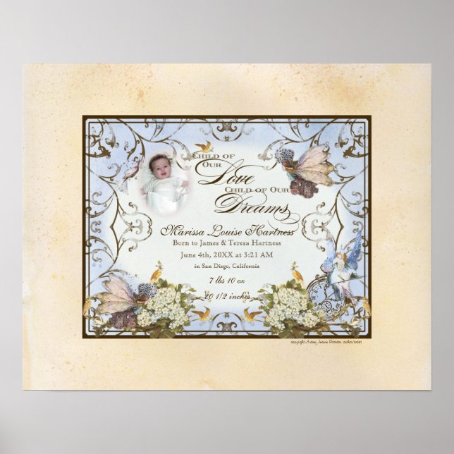 Póster Niña bebé personalizada - Princesa de fantasía enc (Frente)