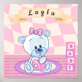 Póster Niña bebé personalizada Teddy Bear Nursera