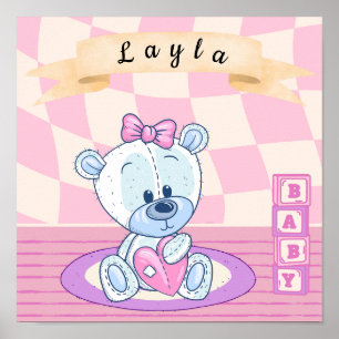 Póster Niña bebé personalizada Teddy Bear Nursera