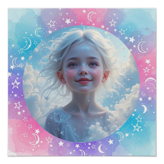 Póster Niña bebé personalizado - Estrellas de color de ag (Anverso)