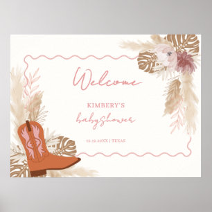Póster Niña Botas de Vaquera Boho Pampas Bienvenida en Ba