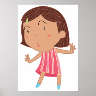 Póster Niña Caprichosa con Vestido de Rayas Rosadas