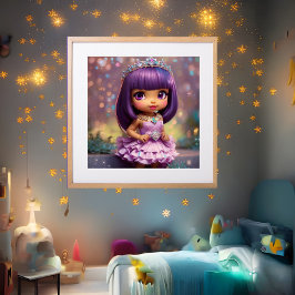 Póster Niña caprichosa linda Princesa rosa Tiara étnica