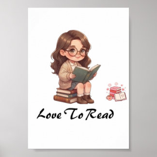 PÓSTER NIÑA CHIBI ADORABLE LEYENDO LIBRO