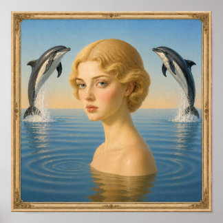 Póster Niña con delfines