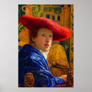 Póster Niña con el sombrero rojo de Johannes Vermeer