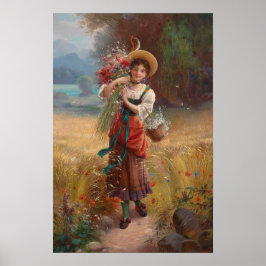 Póster Niña con flores de círculo por Hans Zatzka - poste