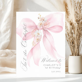 Póster Niña con lazo rosa Onederful Bienvenida al 1er cum