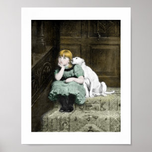 Póster Niña con perro blanco