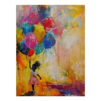 Póster Niña con pintura de globos