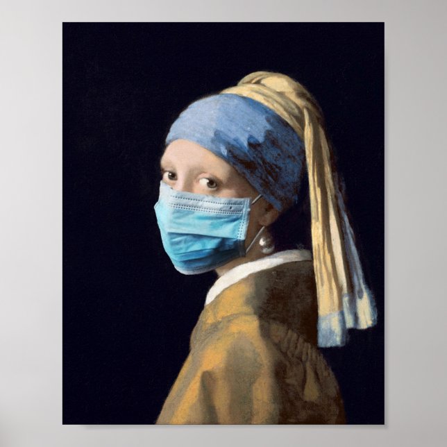 Póster Niña con un pendiente de perla y mascarilla  (Frente)