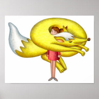Póster Niña con una bufanda de estampado de zorro.